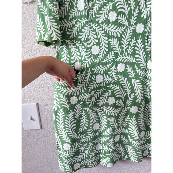 Boden Cotton Green Floral Half Sleeve Aline Midi Dress Modest Coastal Tropical 6 - Picture 5 of 8